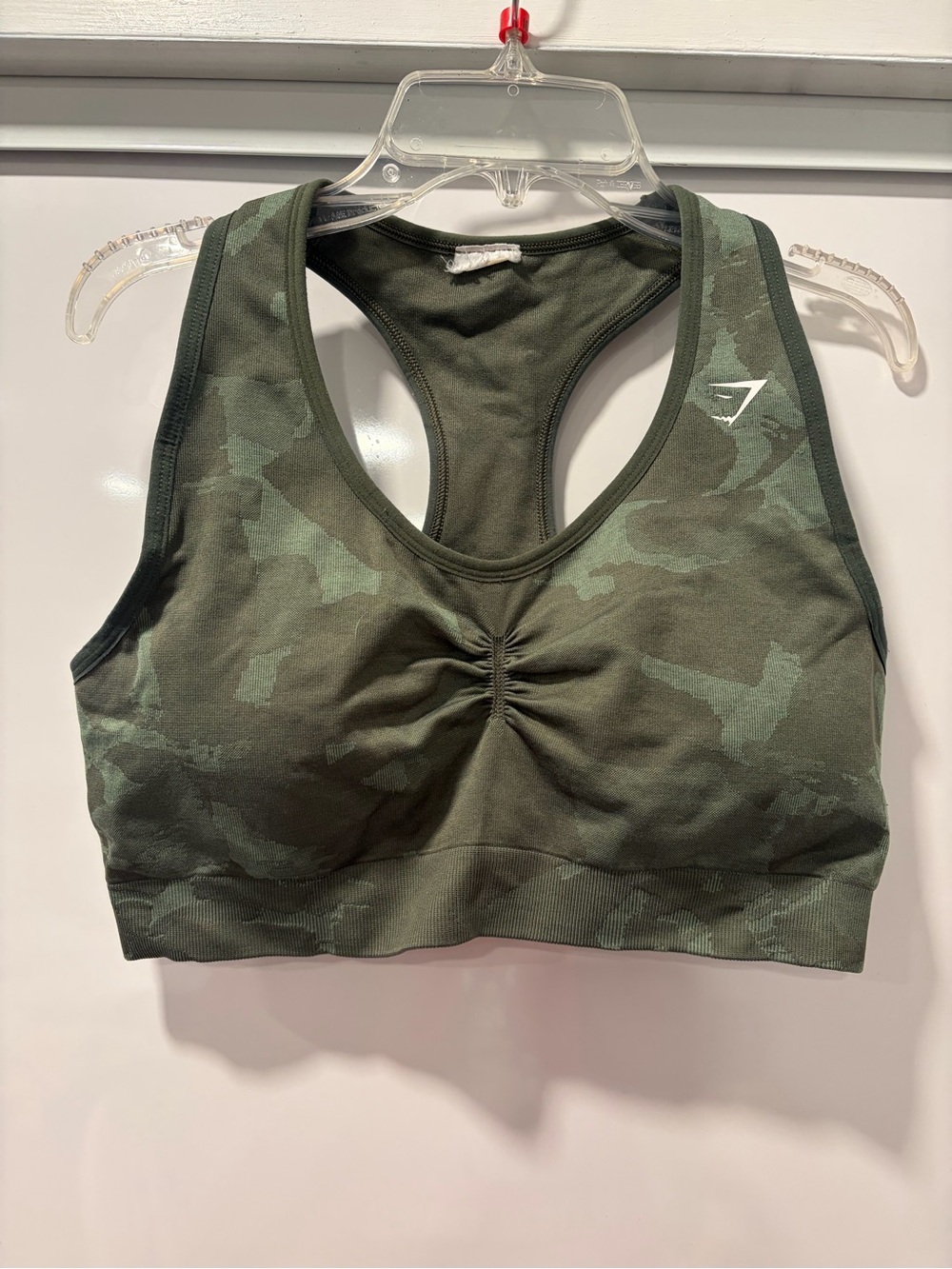 Gymshark Olive Green Camo Seamless Racerback Sports Bra